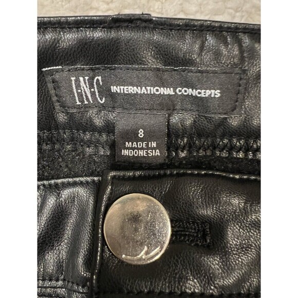 INC International Concepts Women's Black Faux Leather Pants Button Zipper Size 8 - Picture 5 of 7